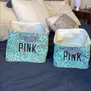 Pink blue leopard print storage bins